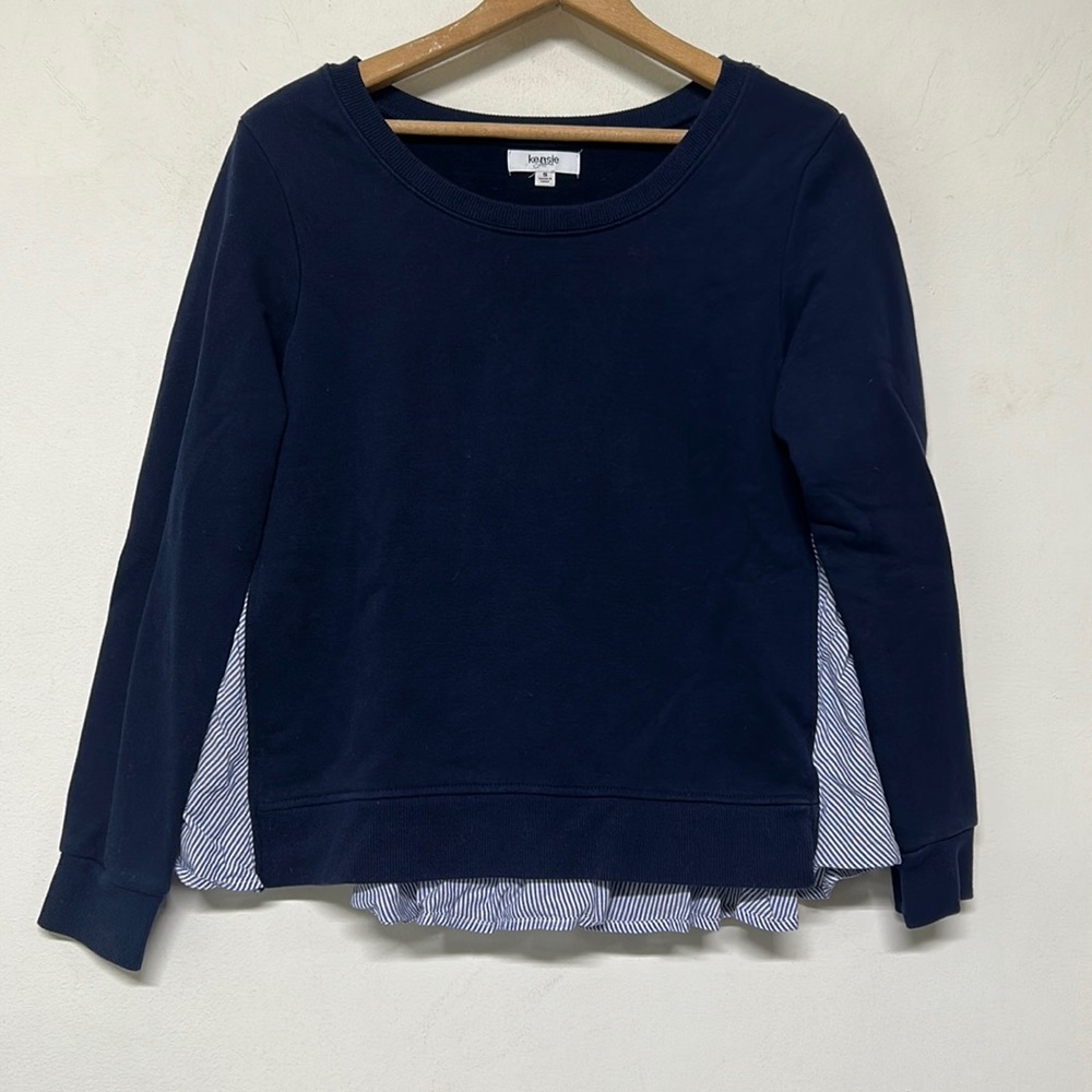 Kensie Jeans Navy Sweatshirt w/ Flowy Blouse Back